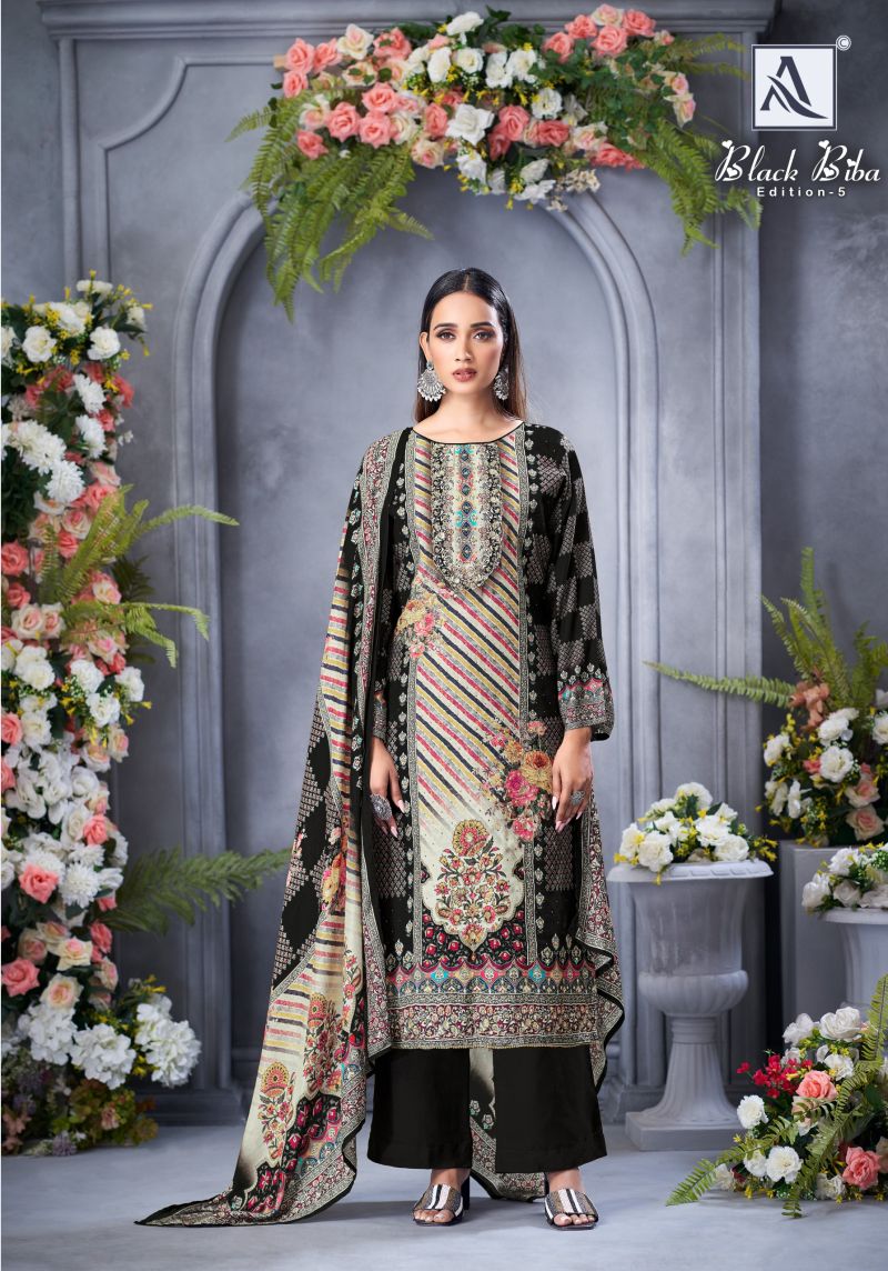 Alok Black Biba Edition 5 Viscose Maslin Designer Dress Material