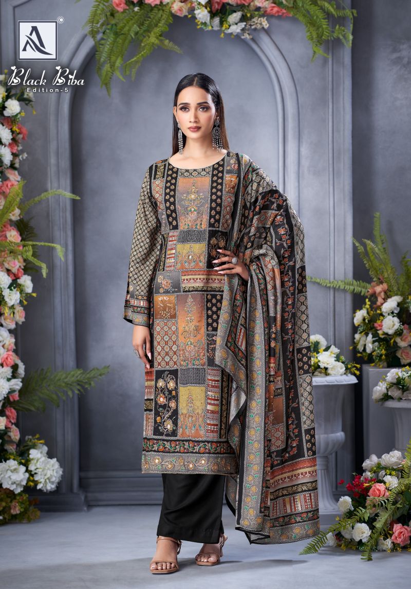Alok Black Biba Edition 5 Viscose Maslin Designer Dress Material