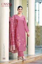 Ossm Geet Roman Silk Embroidery Work Kurti Pant And Dupatta