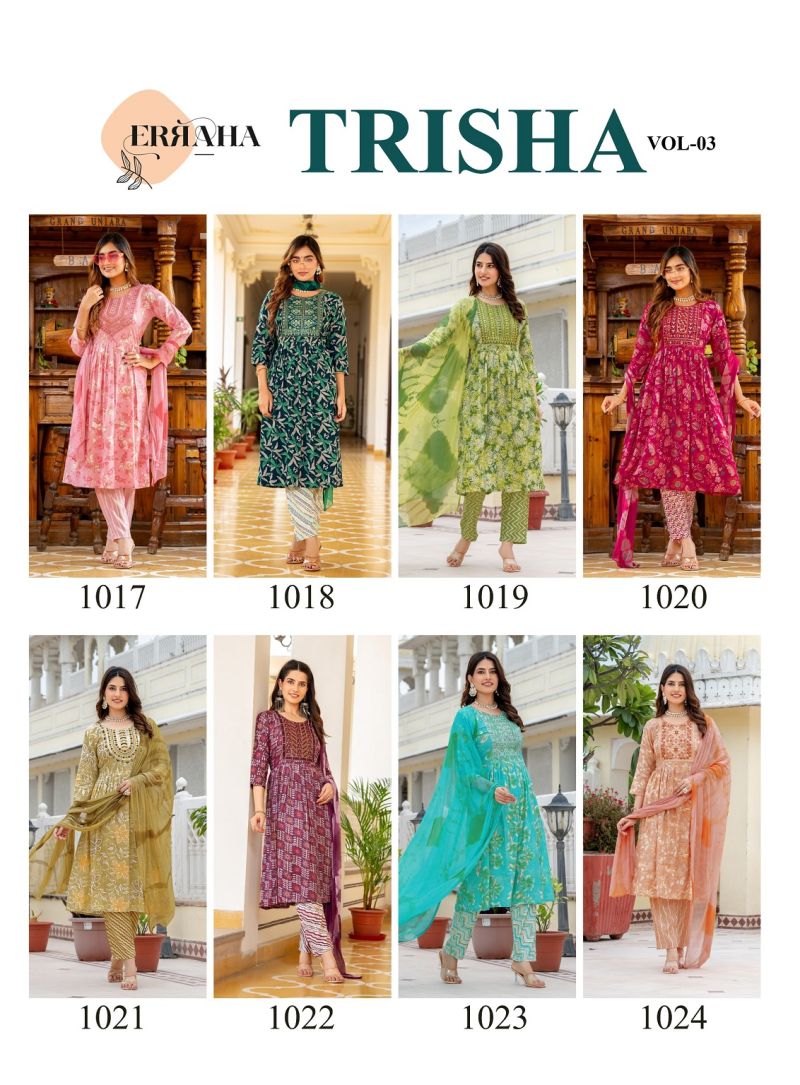 Erraha Trisha Vol 3 Readymade Rayon Capsule Printed Kurti With Bottom Dupatta