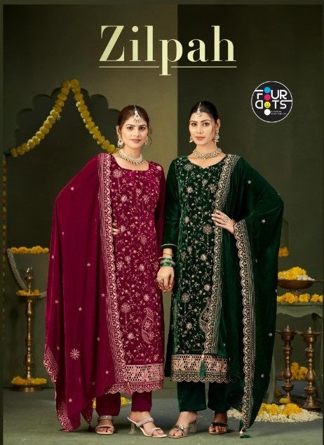 Four Dots Zilpah Designer Velvet Embroidered Salwar Suit Collection