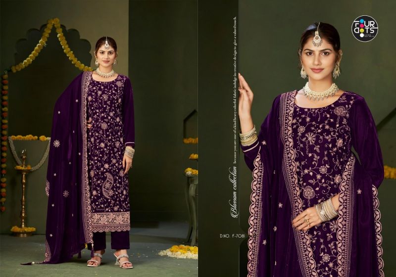 Four Dots Zilpah Designer Velvet Embroidered Salwar Suit Collection