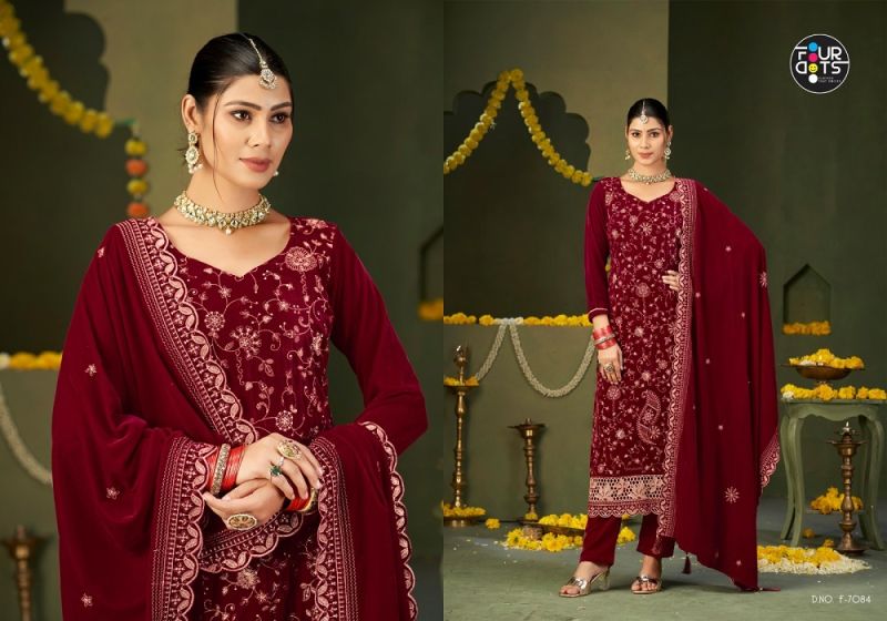 Four Dots Zilpah Designer Velvet Embroidered Salwar Suit Collection