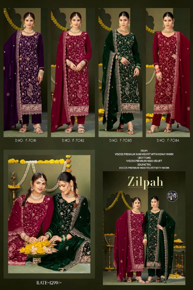 Four Dots Zilpah Designer Velvet Embroidered Salwar Suit Collection