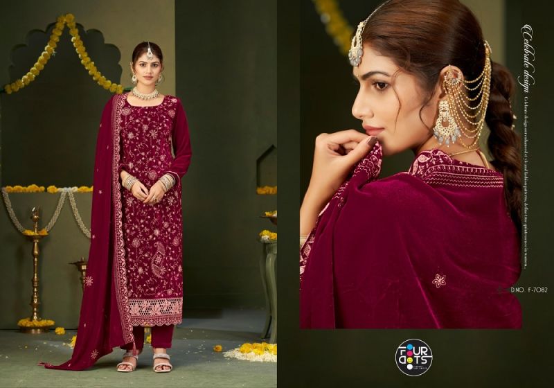 Four Dots Zilpah Designer Velvet Embroidered Salwar Suit Collection