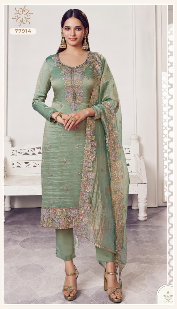 Vinay Kuleesh Poshak Gold Silk Embroidered Salwar Suit Collection