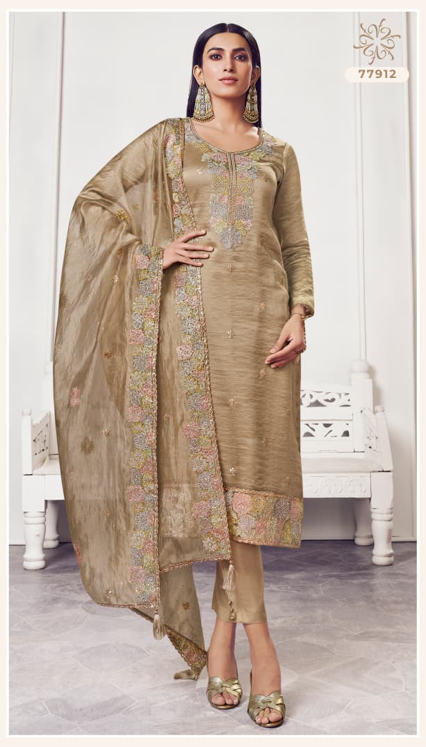 Vinay Kuleesh Poshak Gold Silk Embroidered Salwar Suit Collection