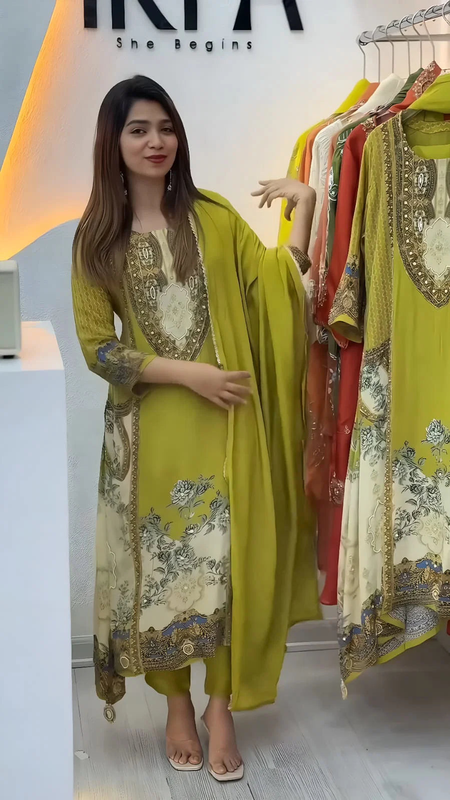 Yd 046 Heavy Frech Crep Digital Printed Kurti Set Collection ₹ 1020