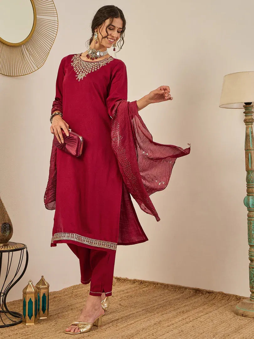 Vp 9559 Viscose Rayon Kurti Pant With Chanderi Silk Dupatta