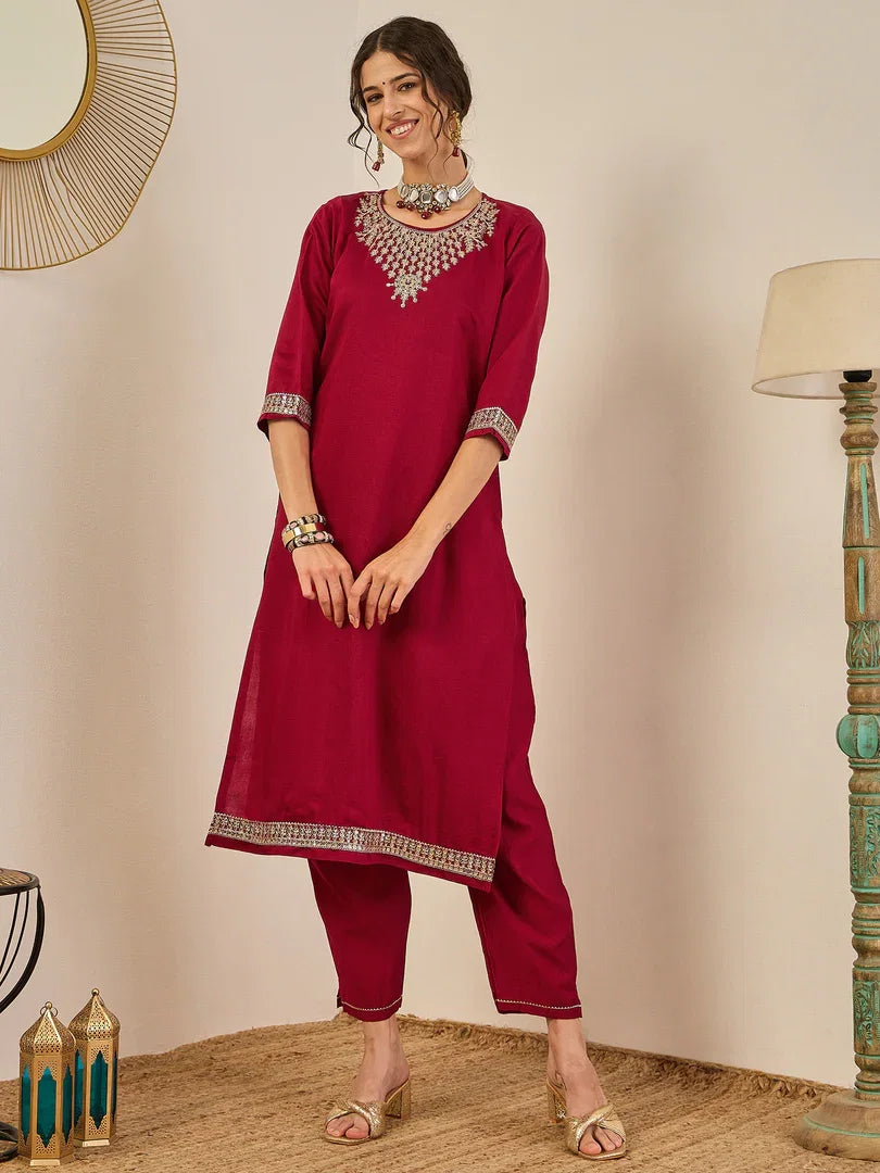 Vp 9559 Viscose Rayon Kurti Pant With Chanderi Silk Dupatta