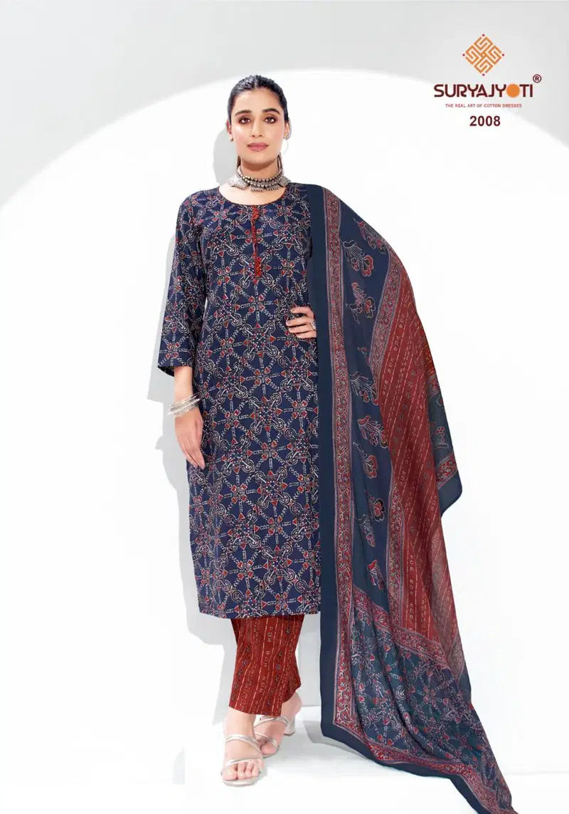 Suryajyoti Ajrak Vol 2 Cotton Readyamde Kurti Pant With Dupatta