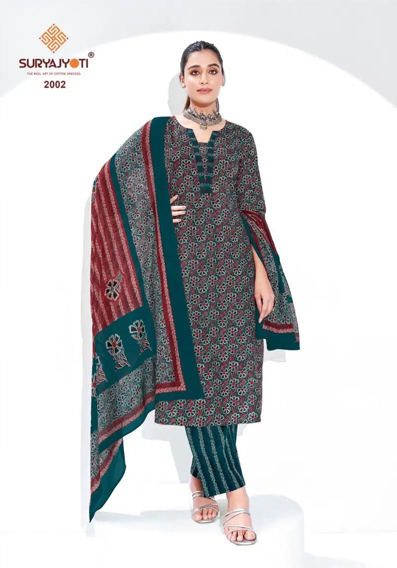Suryajyoti Ajrak Vol 2 Cotton Readyamde Kurti Pant With Dupatta