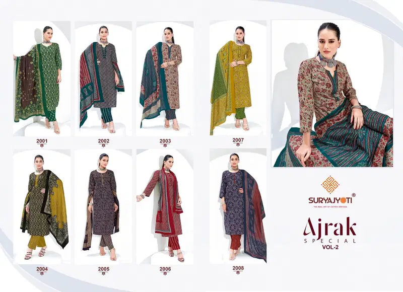 Suryajyoti Ajrak Vol 2 Cotton Readyamde Kurti Pant With Dupatta