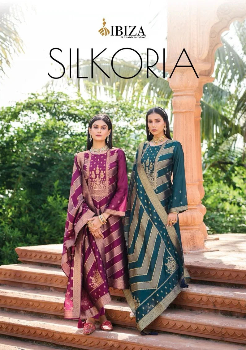 Ibiza Silkoriya Silk Jacquard Embroidery Work Salwar Kameez