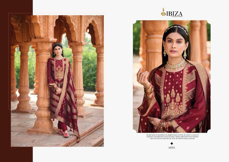 Ibiza Silkoriya Silk Jacquard Embroidery Work Salwar Kameez