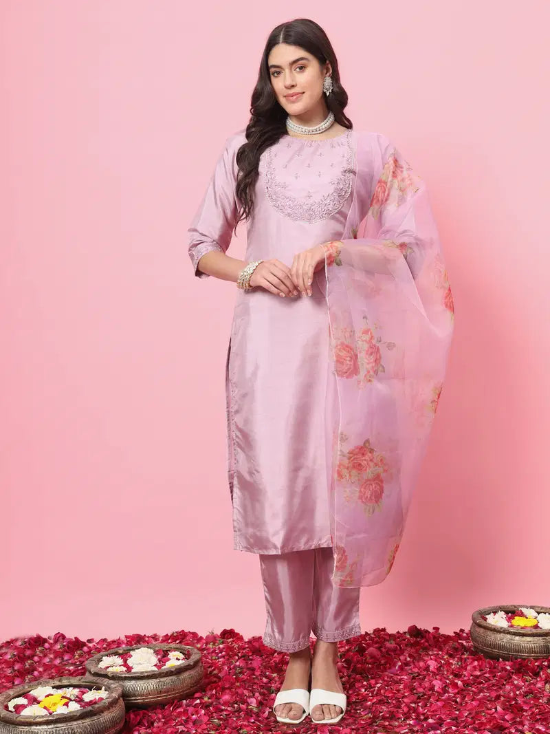 Vp 9539 Lavender Silk Blend Kurta Pant With Dupatta Collection