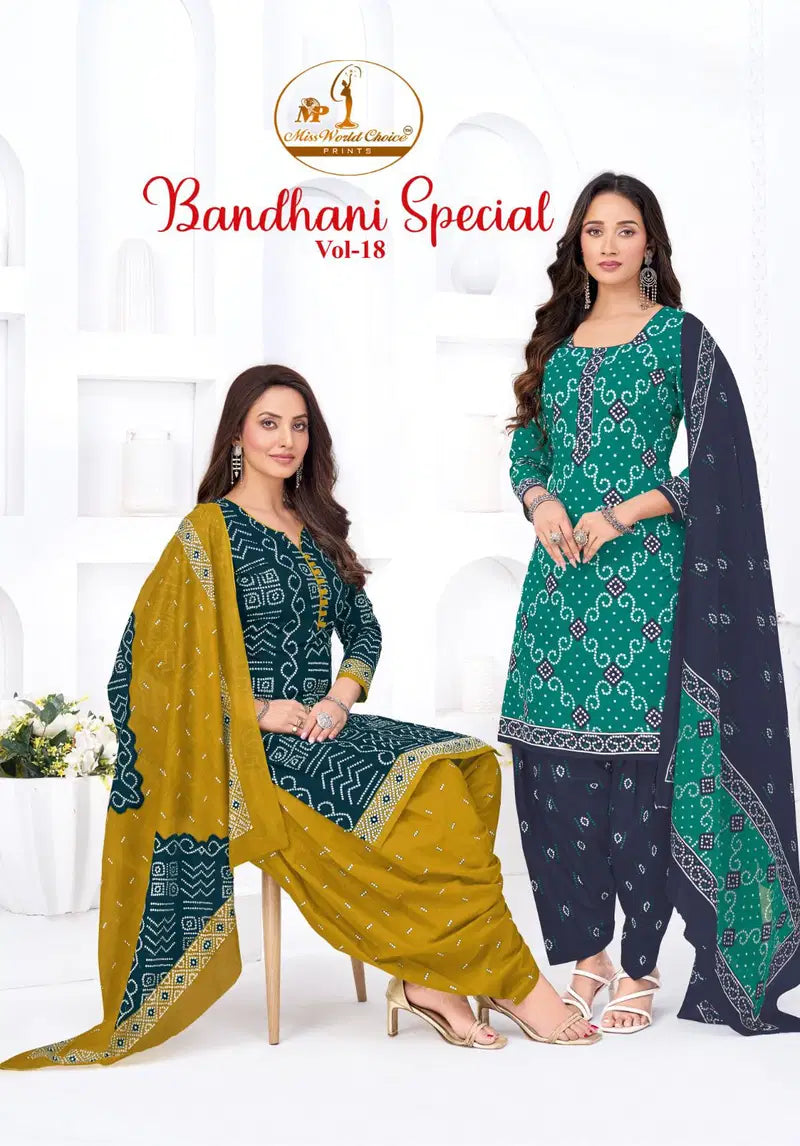 Miss World Bandhani Vol 18 Readymade Cotton Kurti With Bottom Dupatta