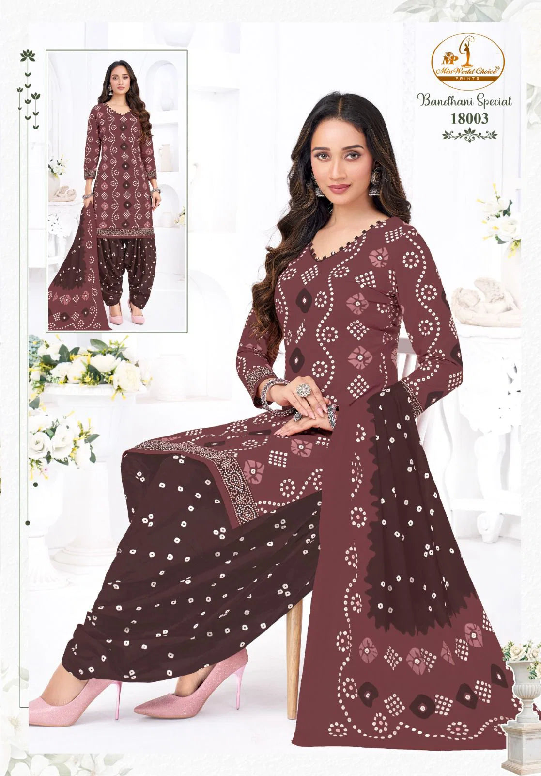 Miss World Bandhani Vol 18 Readymade Cotton Kurti With Bottom Dupatta