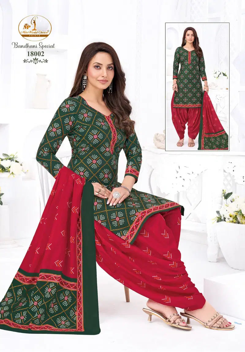 Miss World Bandhani Vol 18 Readymade Cotton Kurti With Bottom Dupatta
