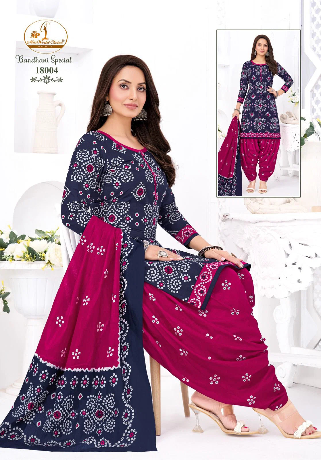Miss World Bandhani Vol 18 Readymade Cotton Kurti With Bottom Dupatta