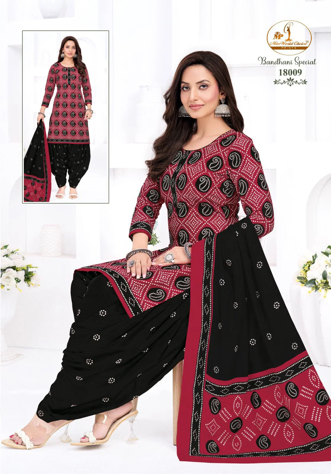 Miss World Bandhani Vol 18 Readymade Cotton Kurti With Bottom Dupatta