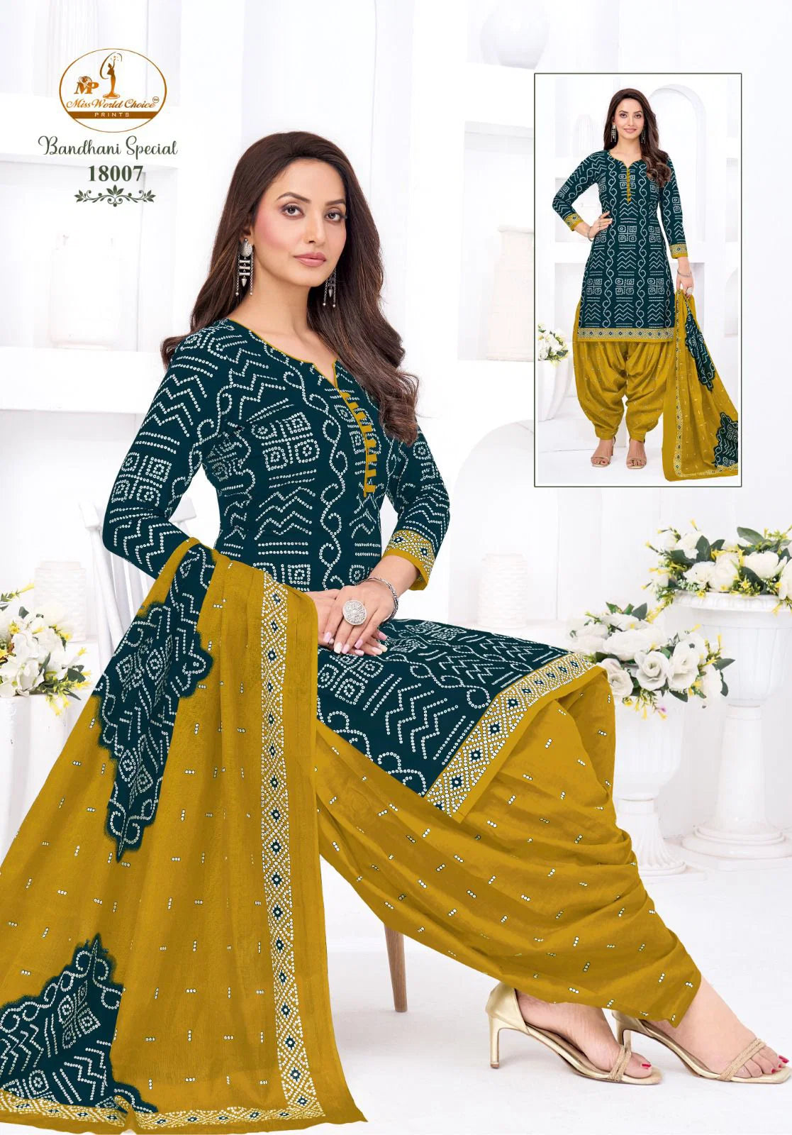 Miss World Bandhani Vol 18 Readymade Cotton Kurti With Bottom Dupatta