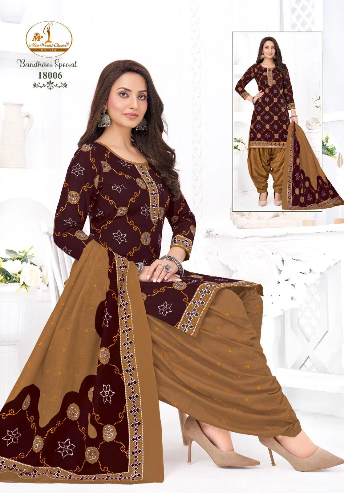 Miss World Bandhani Vol 18 Readymade Cotton Kurti With Bottom Dupatta