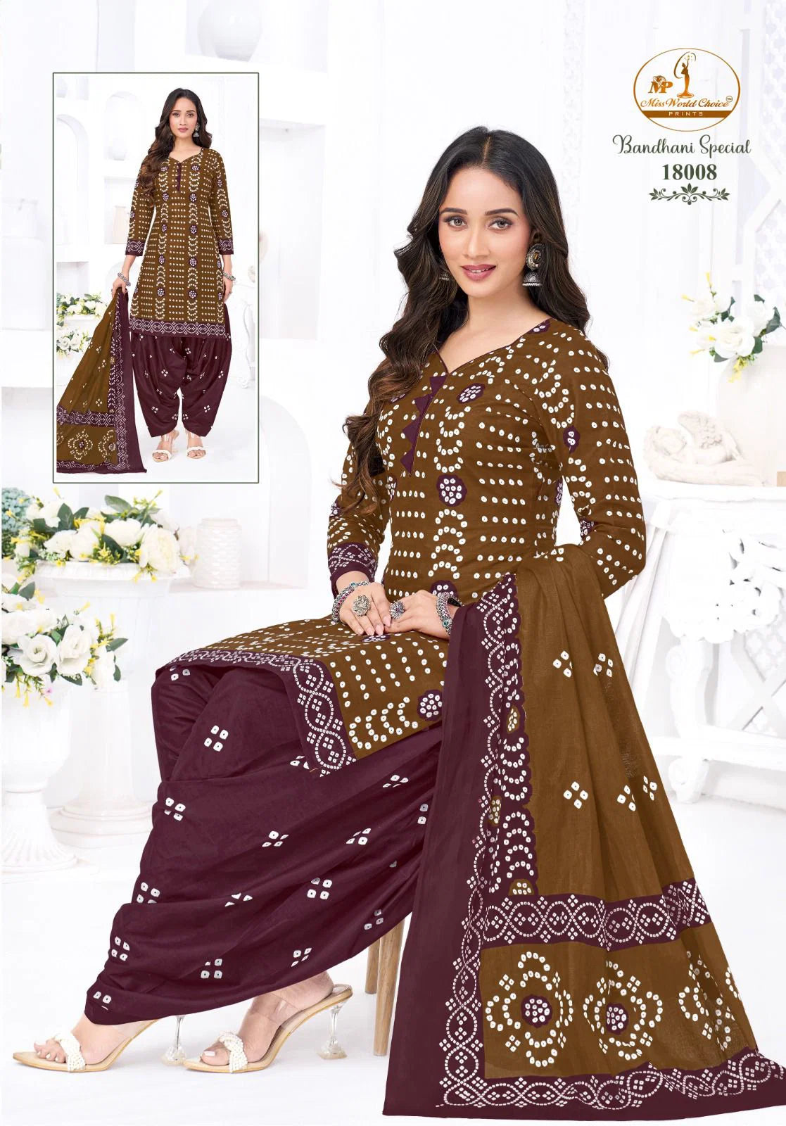 Miss World Bandhani Vol 18 Readymade Cotton Kurti With Bottom Dupatta