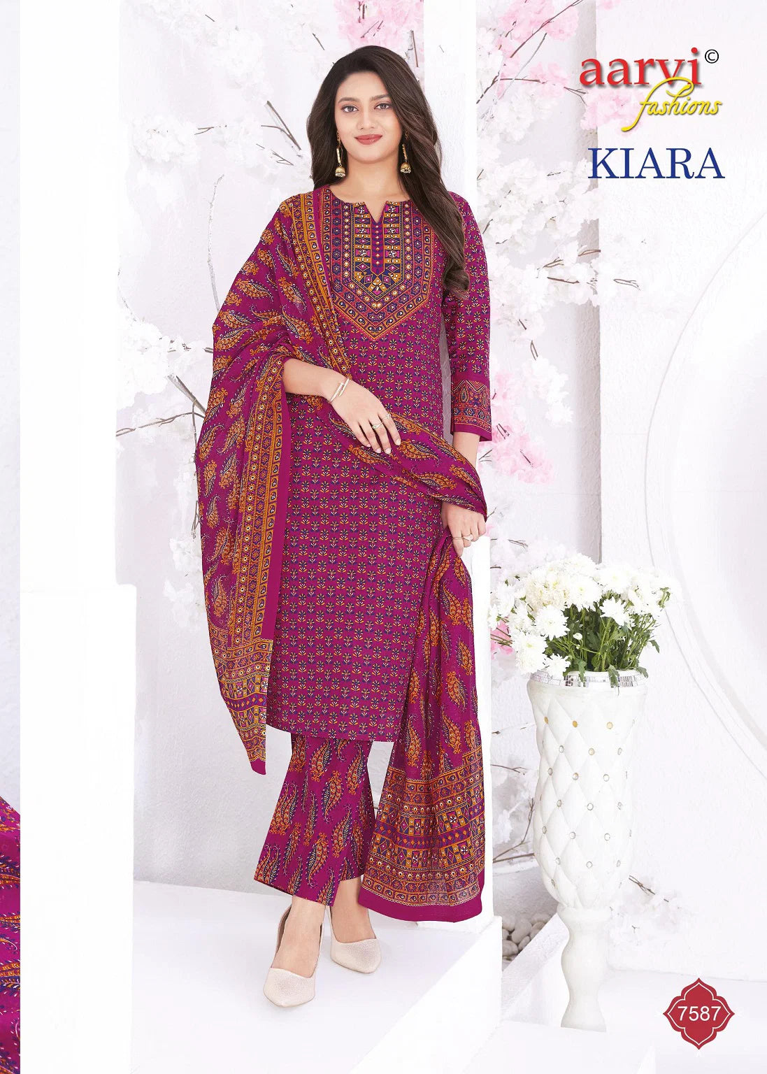 Aarvi Kiara Vol 1 Readymade Cotton Embroidered Kurti Pant With Dupatta