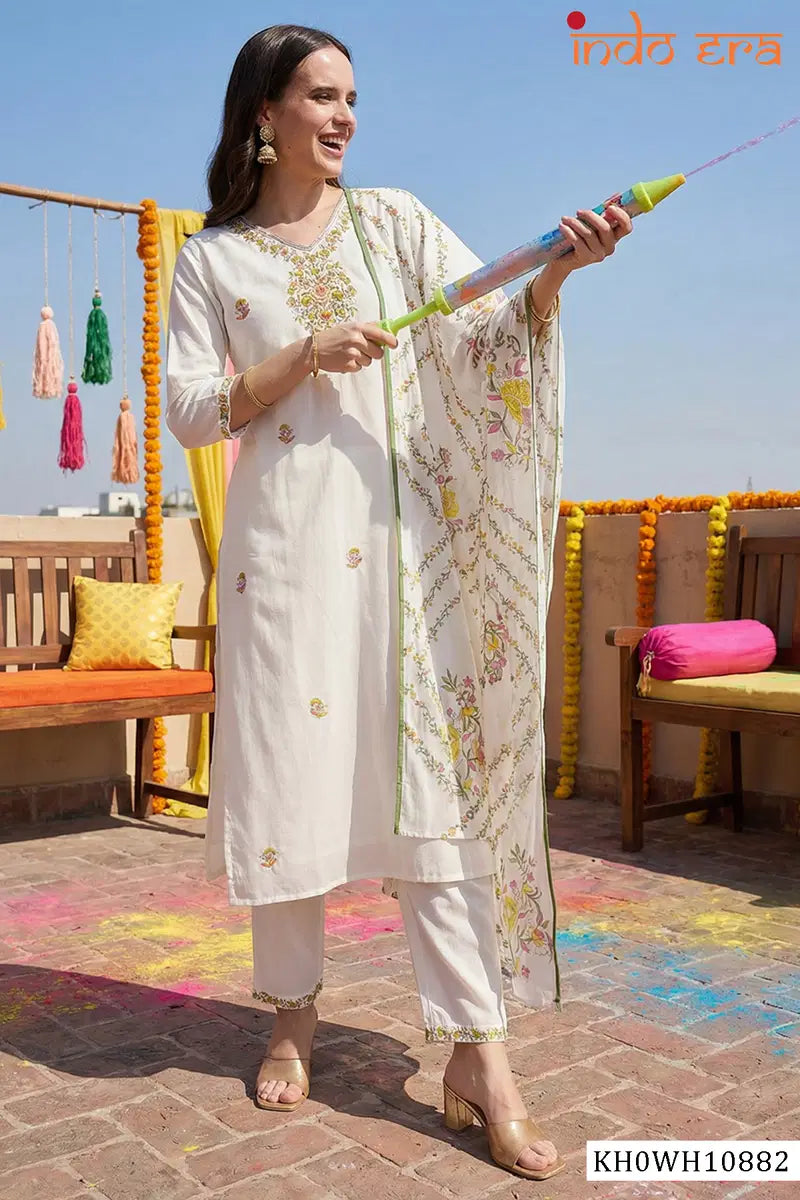 Indo Era 2608 Pure Cotton Floral Embroidered Thread Work Kurti Set Collecton