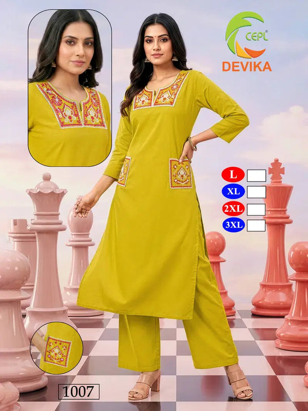 De Devika Dhabu Cotton Embroidery Worked Kurti With Bottom Collection