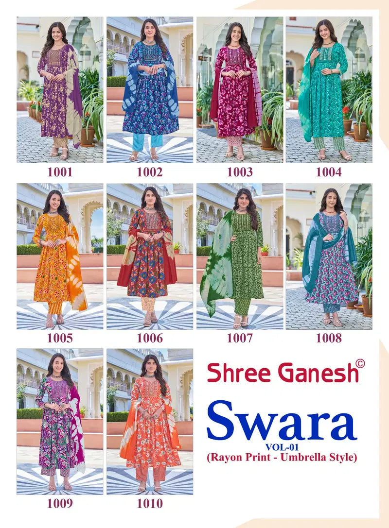 Shree Ganesh Swara Vol 1 Readymade Rayon Umbrella Style Kurti Set Collection