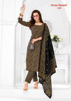 Shree Ganesh Samaiyra Ajrak Vol 1 Readymade Cotton Prined Kurti Pant With Dupatta