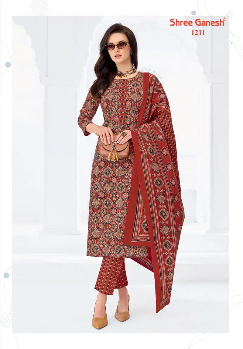 Shree Ganesh Samaiyra Ajrak Vol 1 Readymade Cotton Prined Kurti Pant With Dupatta