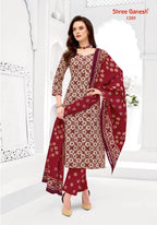 Shree Ganesh Samaiyra Ajrak Vol 1 Readymade Cotton Prined Kurti Pant With Dupatta