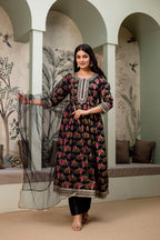 St D No 51 Crepe Silk Embroidered Kurti With Bottom Dupatta
