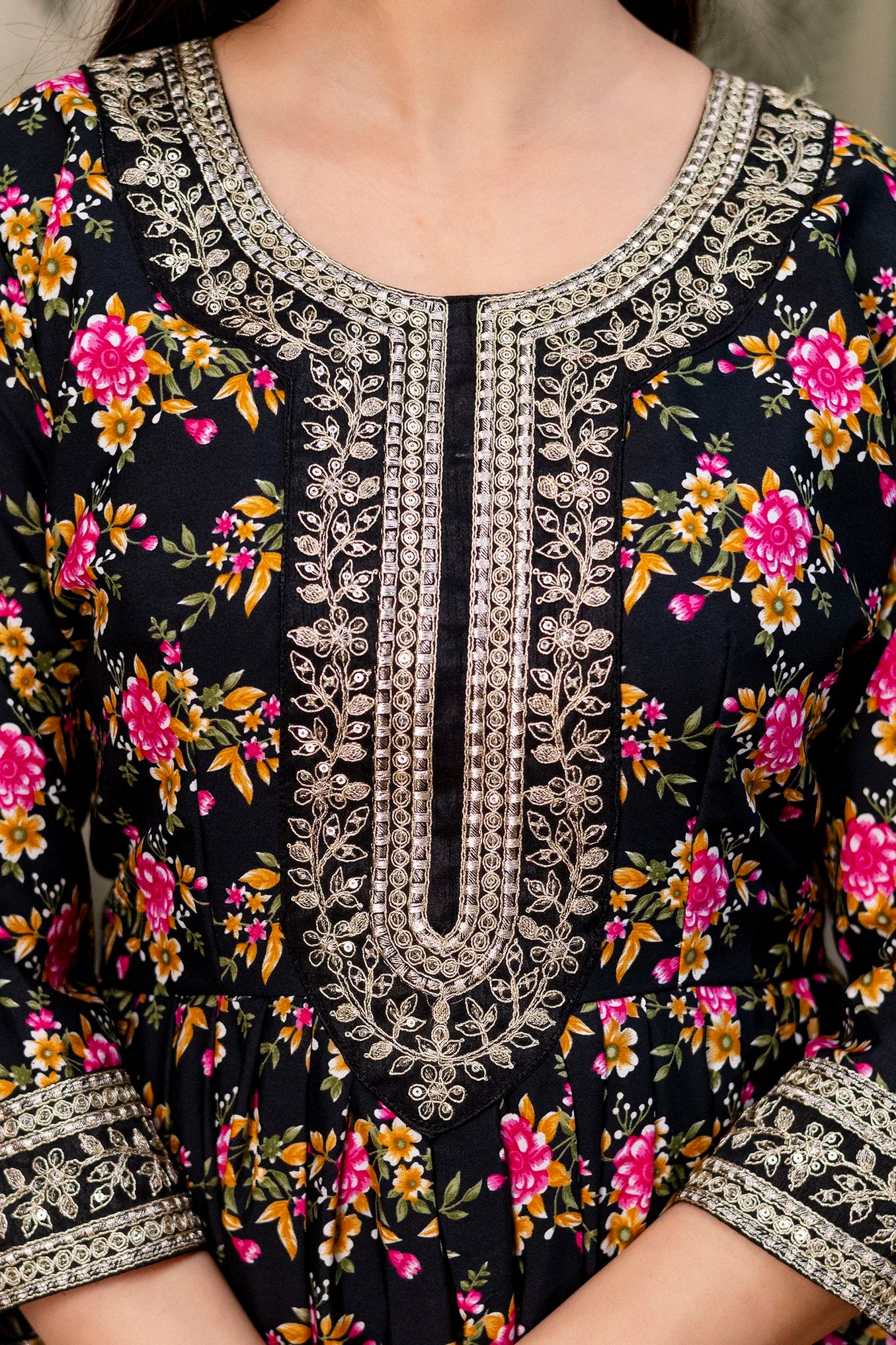 St D No 51 Crepe Silk Embroidered Kurti With Bottom Dupatta