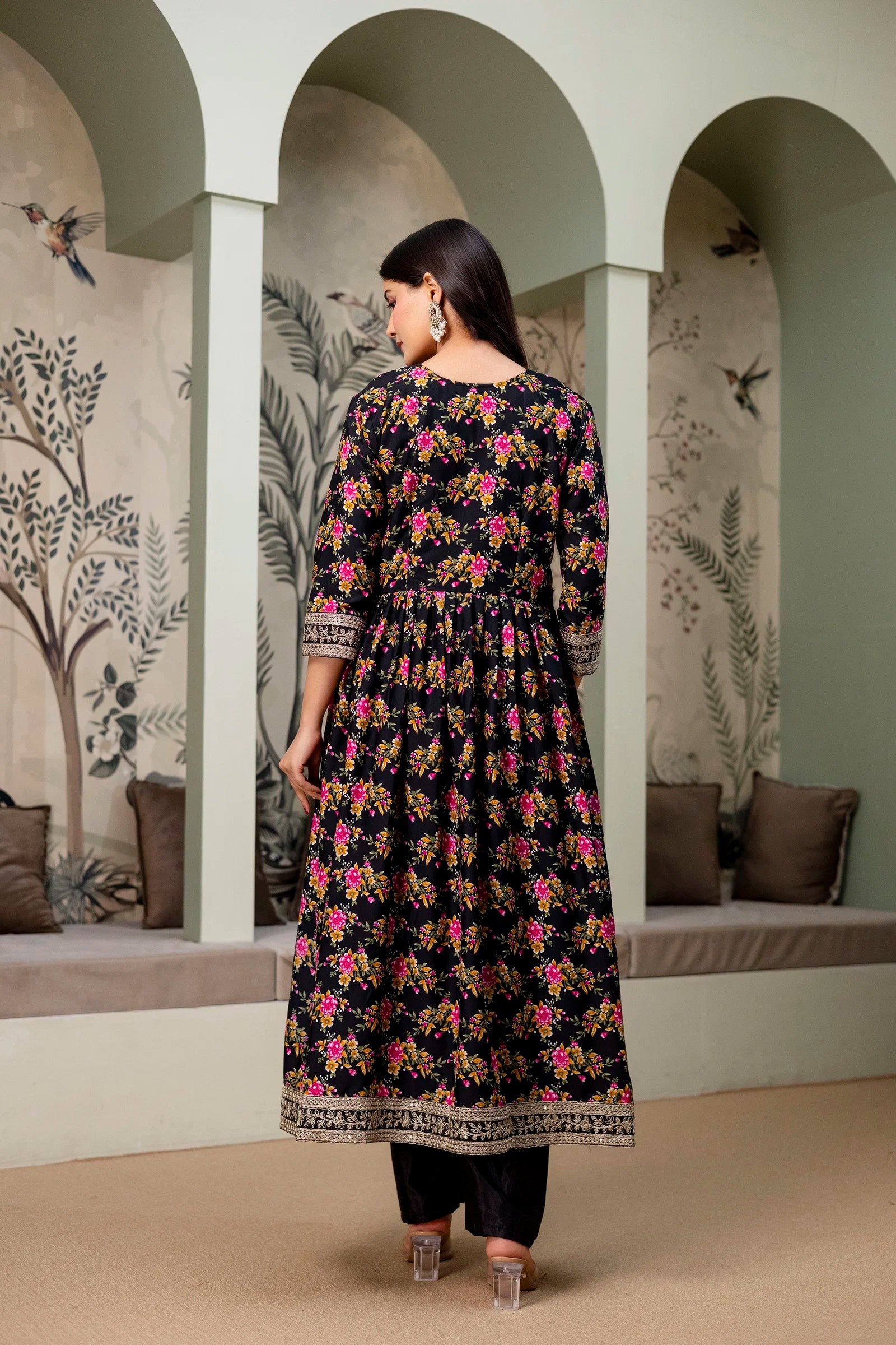 St D No 51 Crepe Silk Embroidered Kurti With Bottom Dupatta