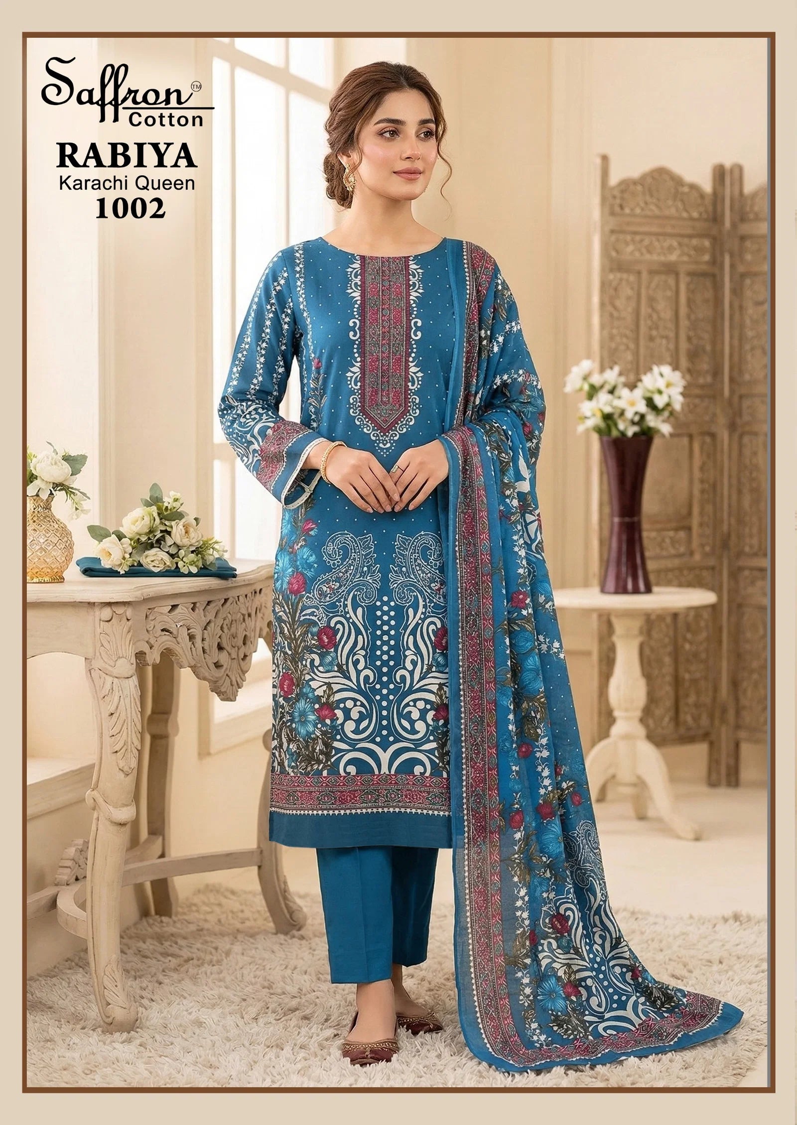 Saffron Rabiya Karachi Queen Cotton Digital Printed Dress Material Collection