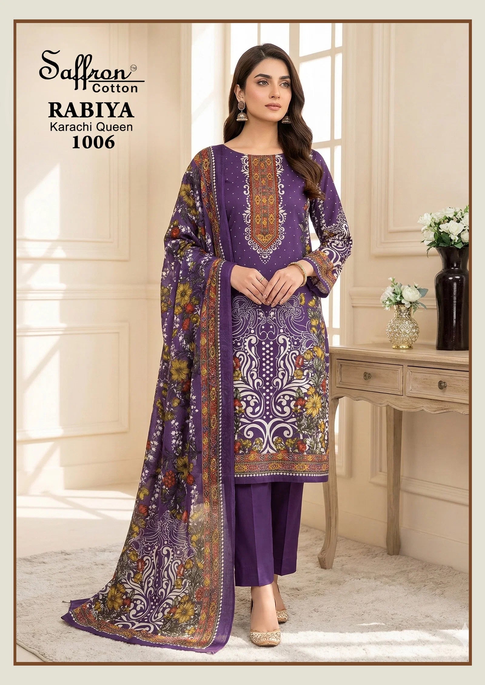 Saffron Rabiya Karachi Queen Cotton Digital Printed Dress Material Collection