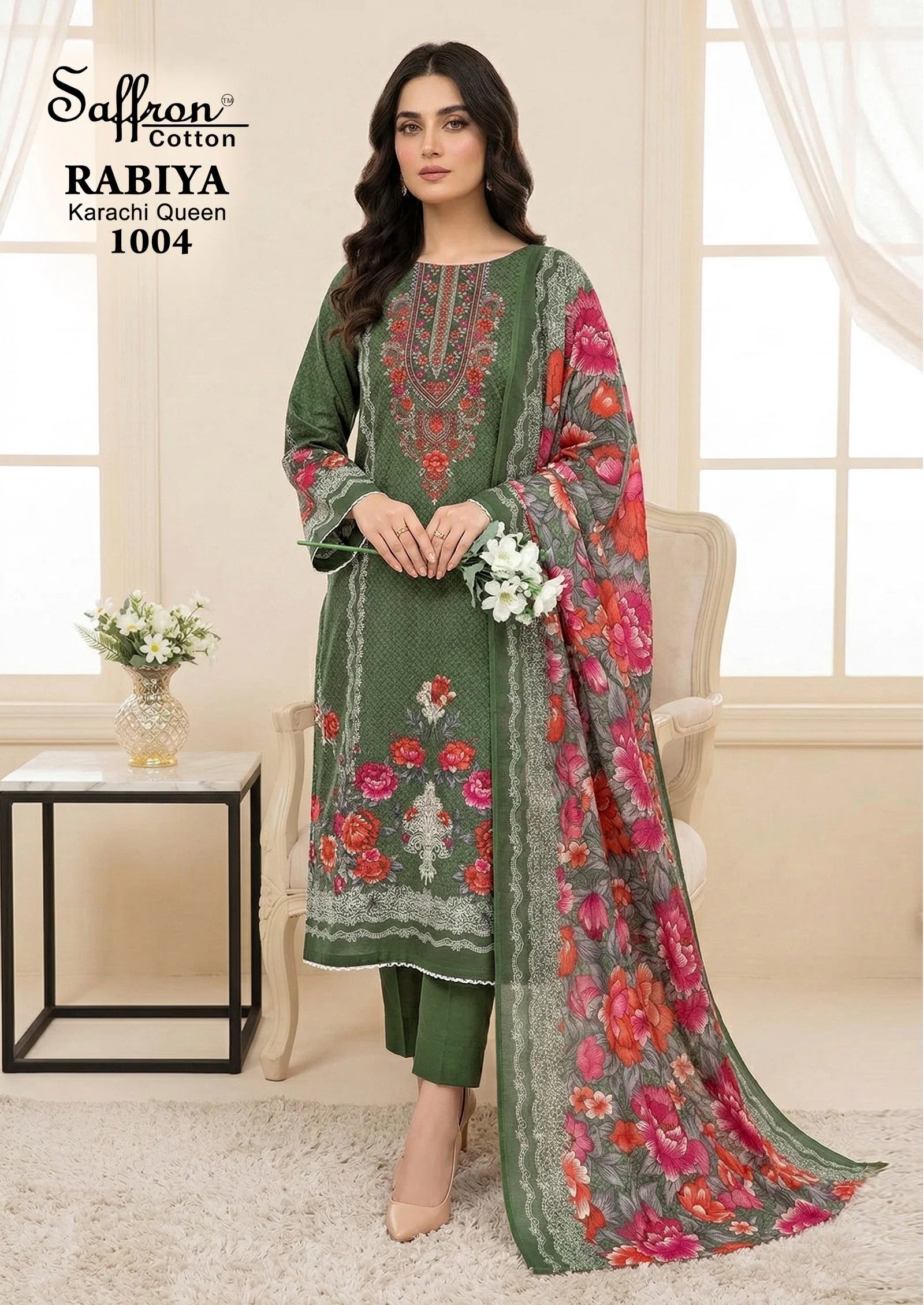 Saffron Rabiya Karachi Queen Cotton Digital Printed Dress Material Collection