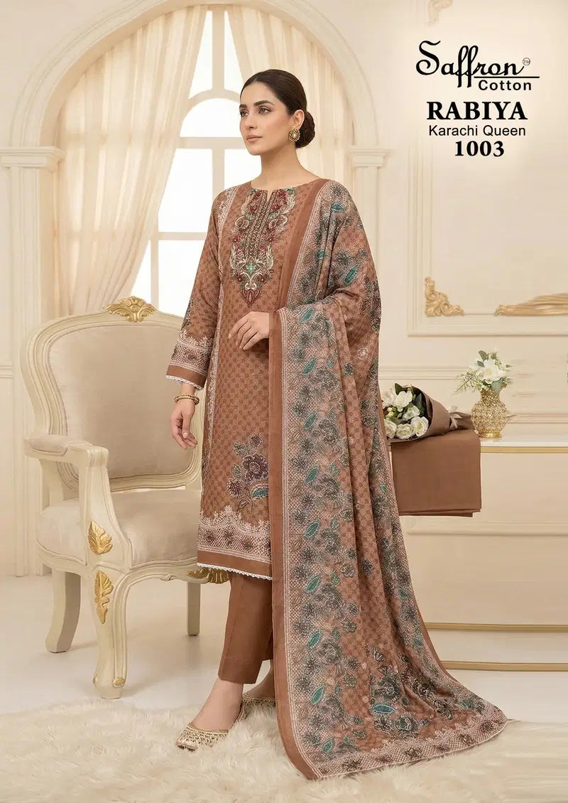 Saffron Rabiya Karachi Queen Cotton Digital Printed Dress Material Collection