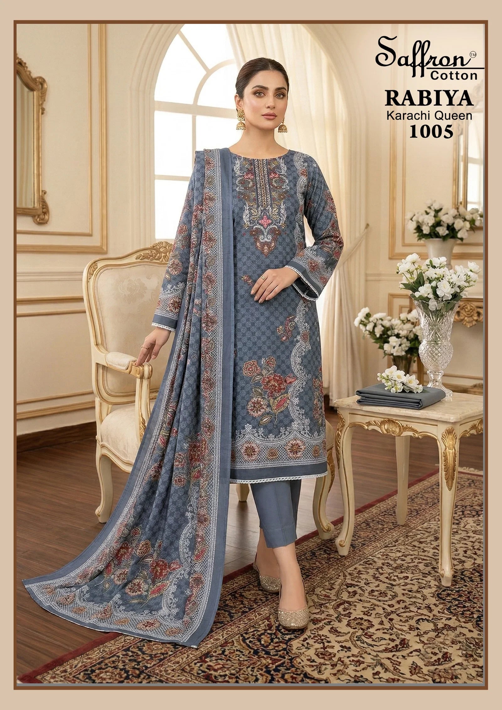 Saffron Rabiya Karachi Queen Cotton Digital Printed Dress Material Collection