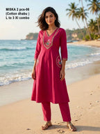 De Miska Cotton Dhabu Embroidered Fancy Kurti With Bottom Collection