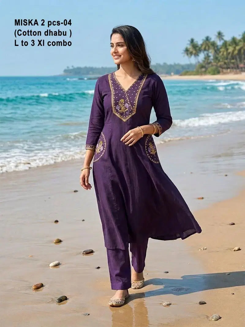 De Miska Cotton Dhabu Embroidered Fancy Kurti With Bottom Collection