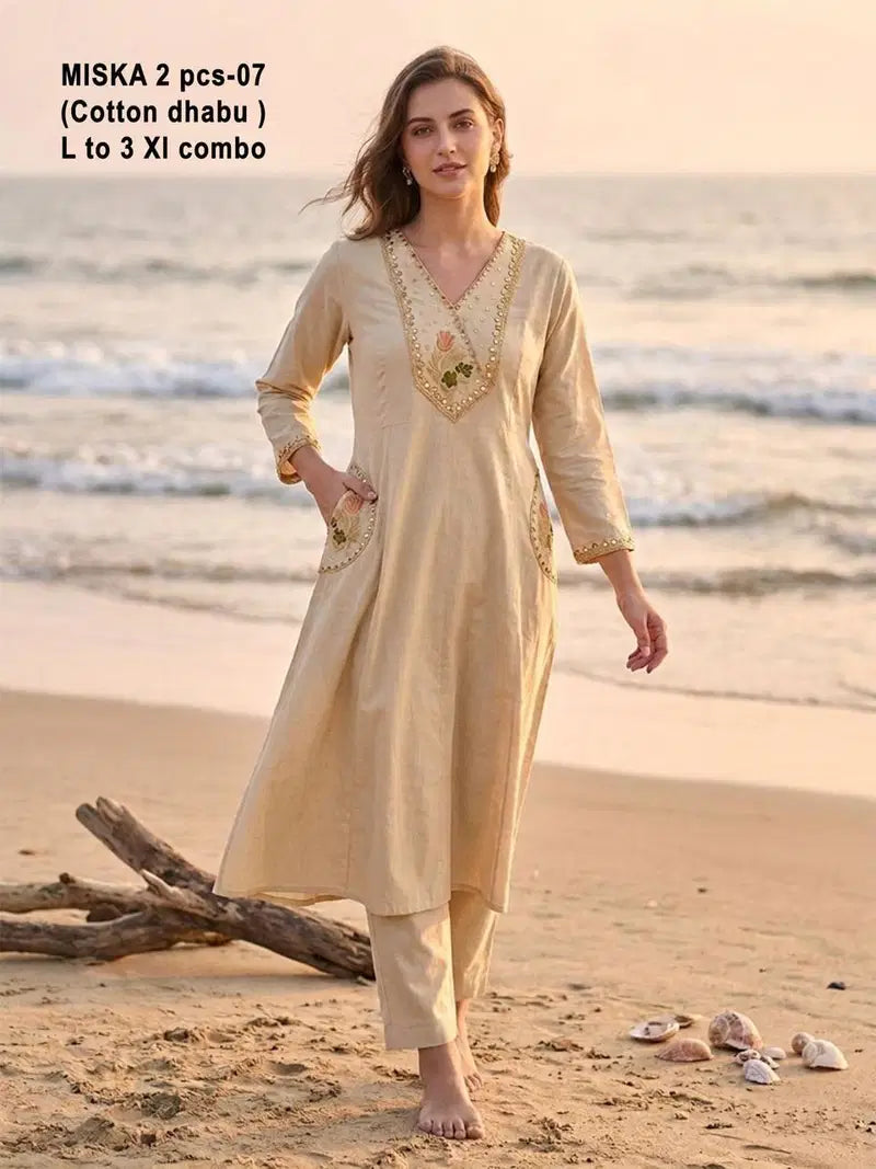 De Miska Cotton Dhabu Embroidered Fancy Kurti With Bottom Collection