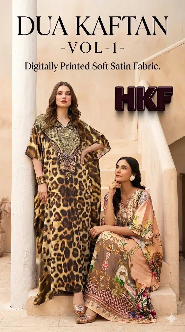Hkf Dua Kaftan Vol 1 Soft Satin Printed Fancy Kaftan Collection