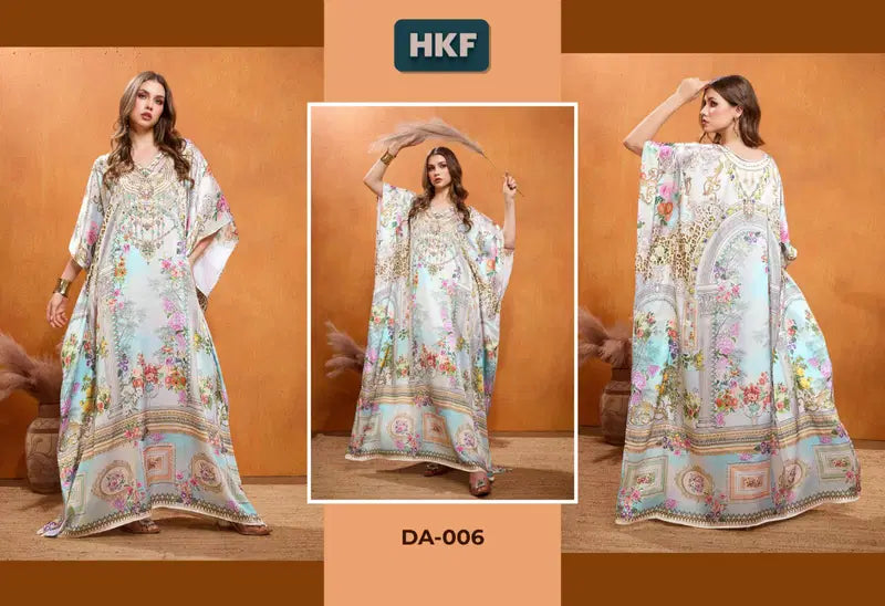 Hkf Dua Kaftan Vol 1 Soft Satin Printed Fancy Kaftan Collection