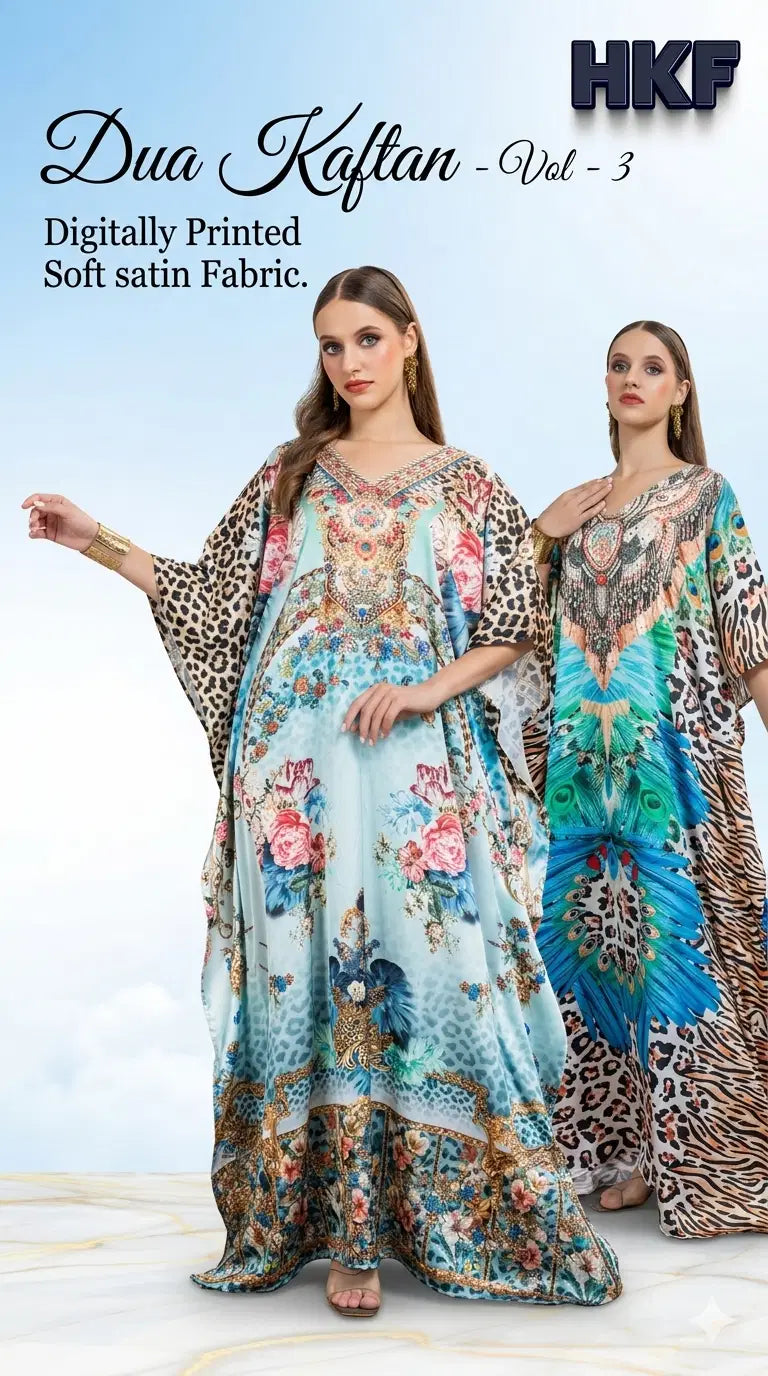 Hkf Dua Kaftan Vol 3 Soft Satin Printed Fancy Kaftan Collection