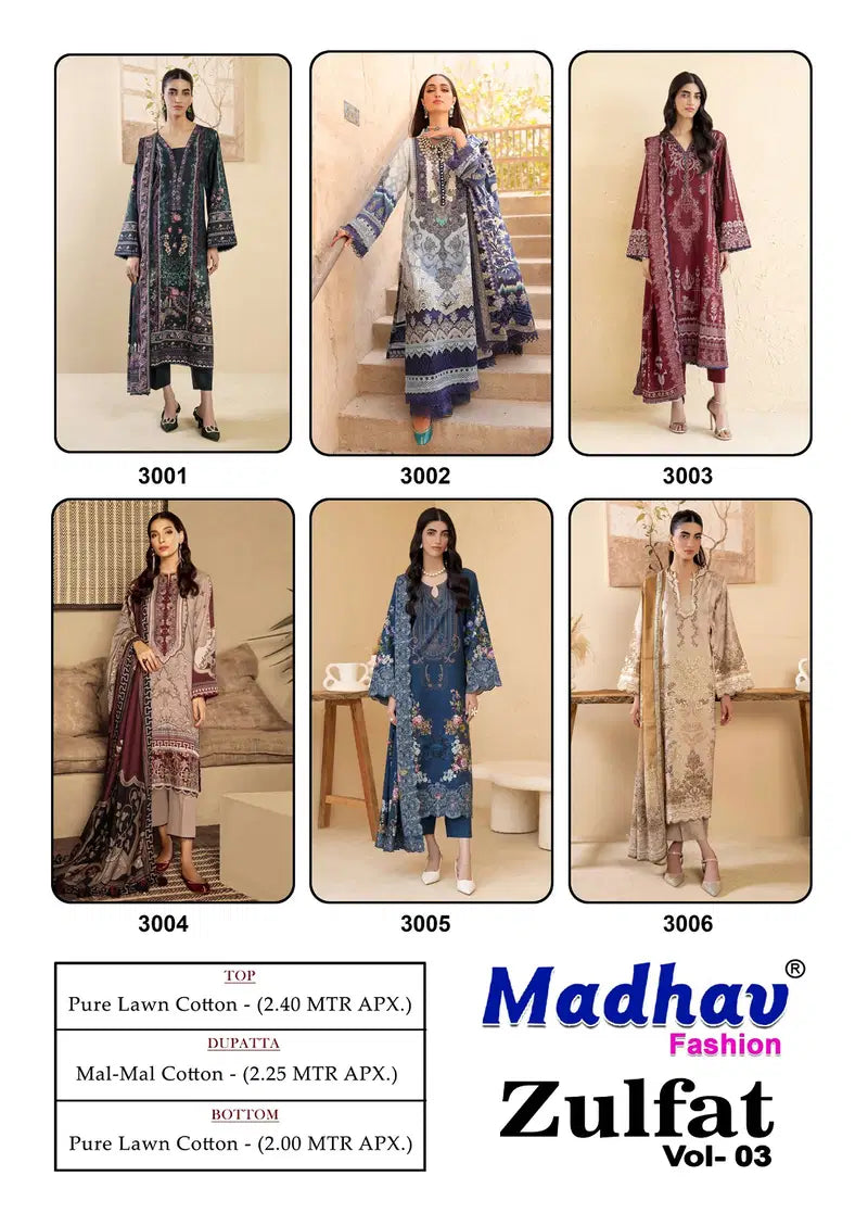 Madhav Zulfat Vol 3 Readymade Lawn Cotton Karachi Kurti Set Collection